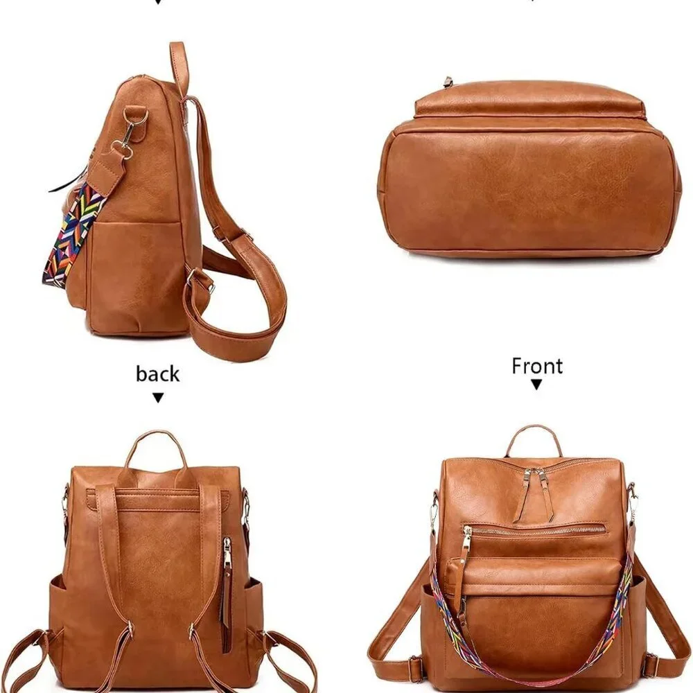 Women's Leather Backpack Purse Large Capacity Multi-Use Travel Work School